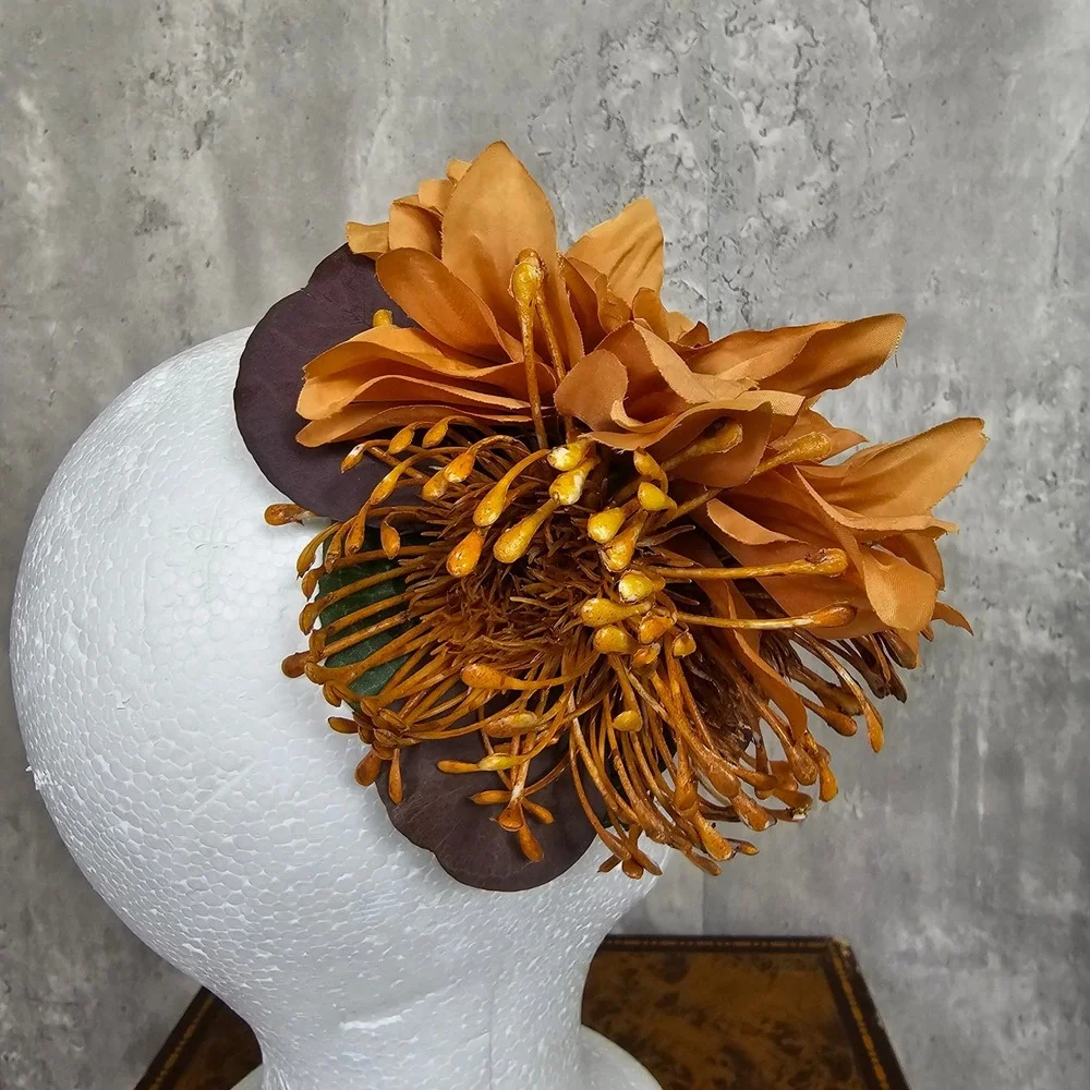 Handmade Dahlia Fascinator Hair Flower‎ Clip Floral Races Wedding Party